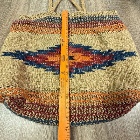 Chloe & Lex Jute Tote Bag Aztec Southwestern Pattern 19 x 19" Snap Closure Boho - Picture 4 of 14